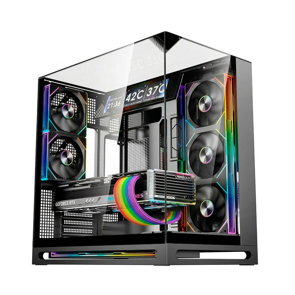 Gabinete Liketec Cygnus Dark Preto, Cubo ATX, 8 Fans ARGB PWM e Display LCD