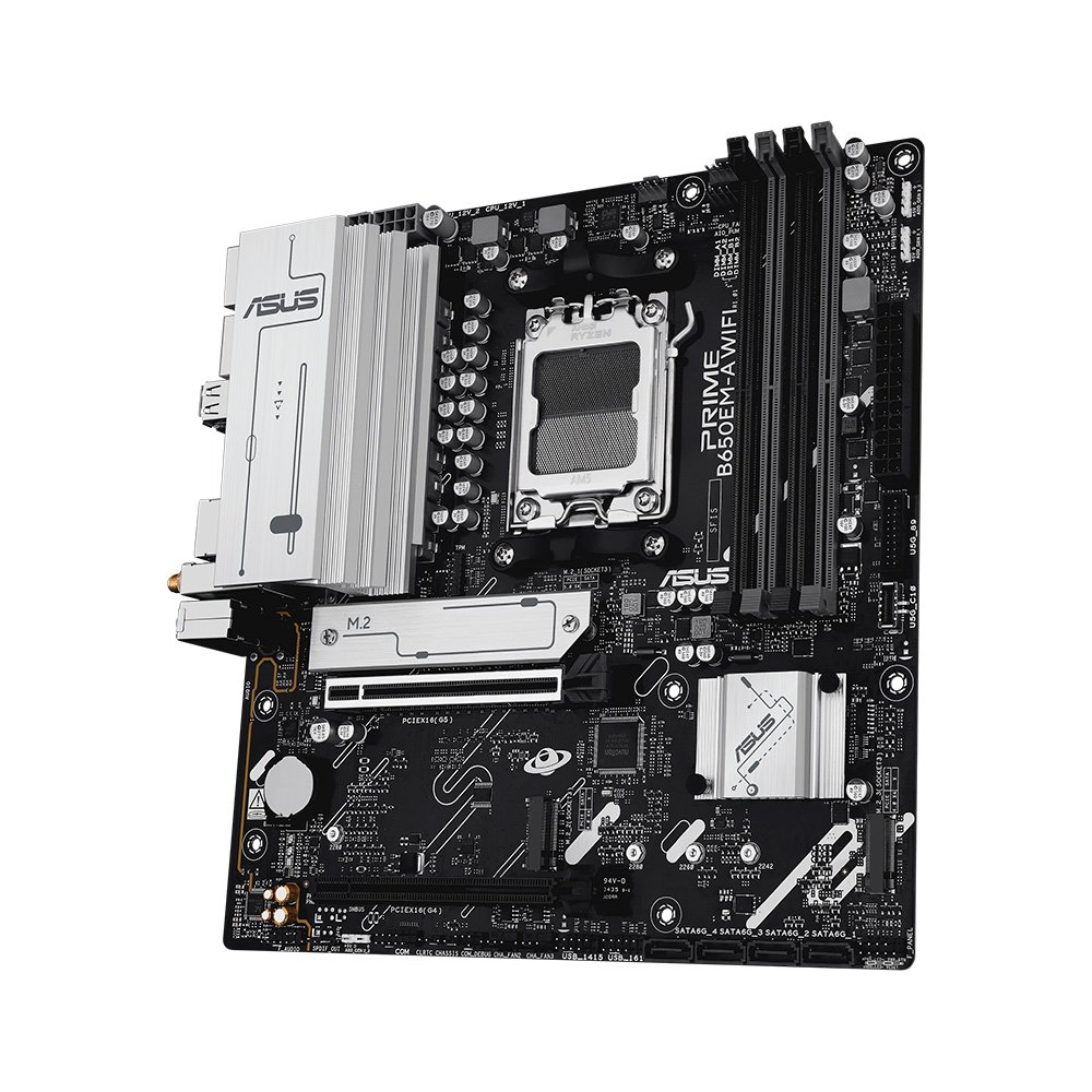 Imagem 2 de 8 do produto Placa Mãe ASUS PRIME B650EM-A WIFI, AMD AM5, mATX, DDR5, Wi-fi 6, Bluetooth, Preto - 90MB1LM0-M0EAY0