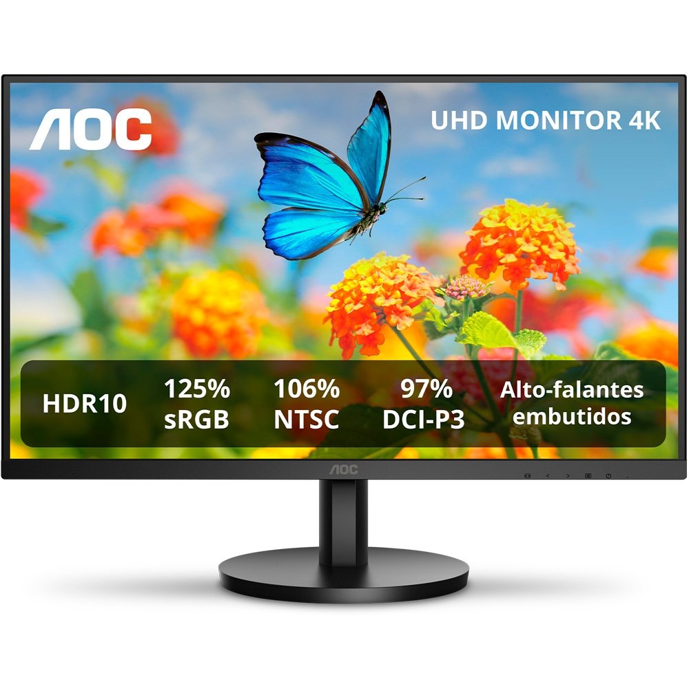 "Monitor Profissional AOC 27"", 4K, IPS, Adaptive-Sync, HDR 10, Flicker Free, Low Blue Mode, Som Integrado - U27B3A"