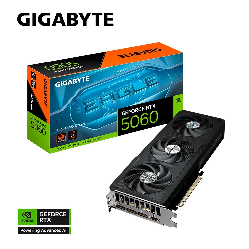 Imagem 9 de 10 do produto Placa de Vídeo Gigabyte RTX 5060 EAGLE MAX OC 8GB NVIDIA GeForce, 8GB GDDR7, 128bit, Triple Fan, Ray Tracing - GV-N5060EAGLEMAX OC-8GD