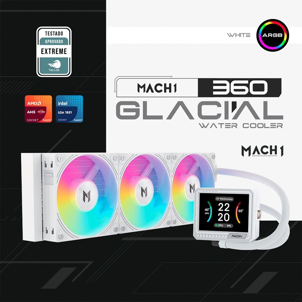 Imagem 4 de 4 do produto Water Cooler MACH1 GLACIAL, ARGB, 360mm, AMD e Intel, Branco - IMV360WH