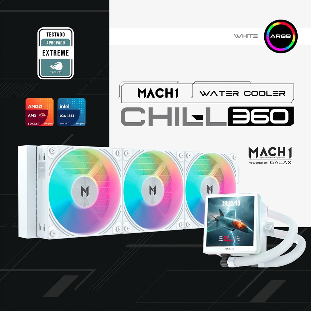 Water Cooler MACH1 CHILL, ARGB, 360mm, AMD e Intel, Branco - IEV360WH