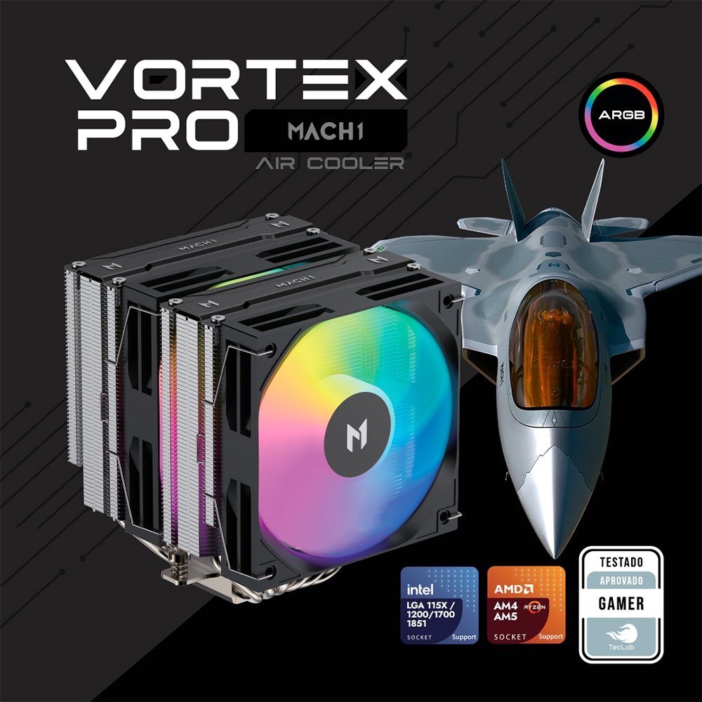 Air Cooler MACH1 VORTEX PRO, ARGB, AMD e Intel, 120mm, Preto - B60T-ARGB V2 9