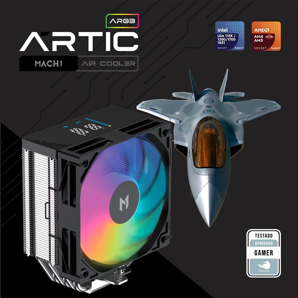 Air Cooler MACH1 ARTIC, Digital, ARGB, AMD e Intel, 120mm, Preto - B60-DIG-ARGB V2 - view 5