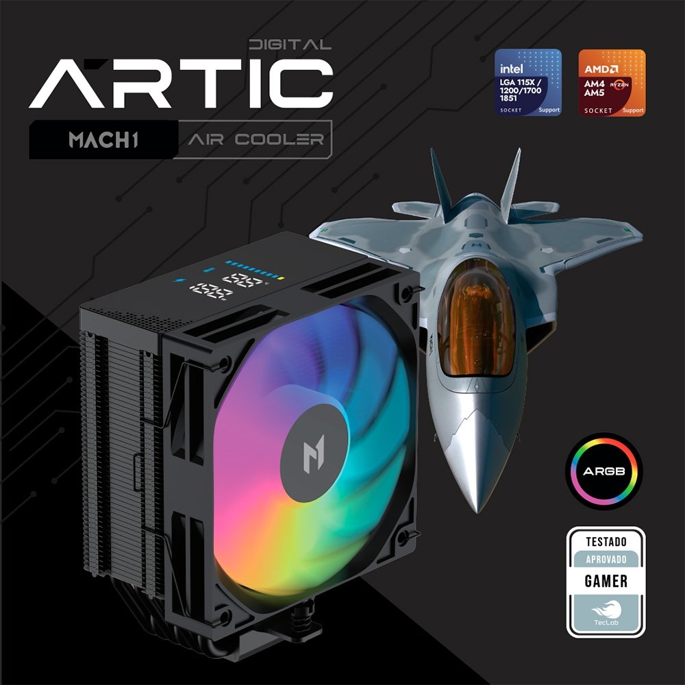 Imagem 5 de 5 do produto Air Cooler MACH1 ARTIC, Digital, ARGB, AMD e Intel, 120mm, Preto - B60-DIG-BK-ARGB