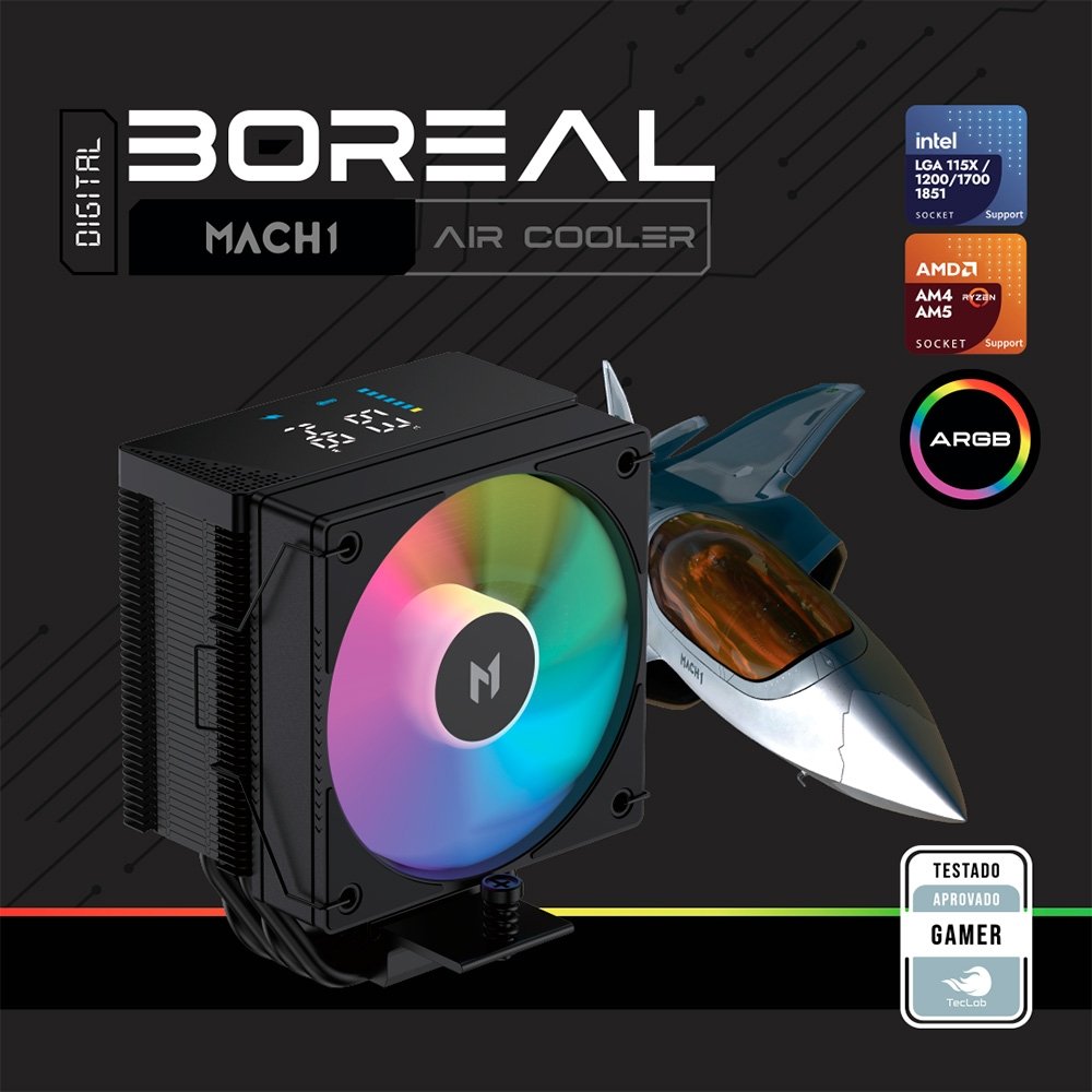 Imagem 7 de 7 do produto Air Cooler MACH1 BOREAL, Digital, ARGB, AMD e Intel, 100mm, Preto -  B40S DIGBK ARGB V2