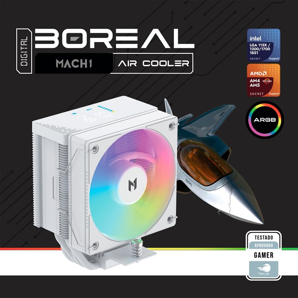 Imagem 7 de 7 do produto Air Cooler MACH1 BOREAL, Digital, ARGB, AMD e Intel, 100mm, Branco - B40S DIGWH ARGB V2