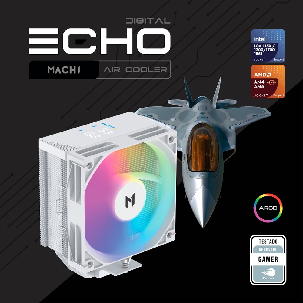Imagem 5 de 5 do produto Air Cooler MACH1 ECHO DIGITAL, ARGB, AMD e Intel, 120mm, Branco - P50i WH DIG ARGB