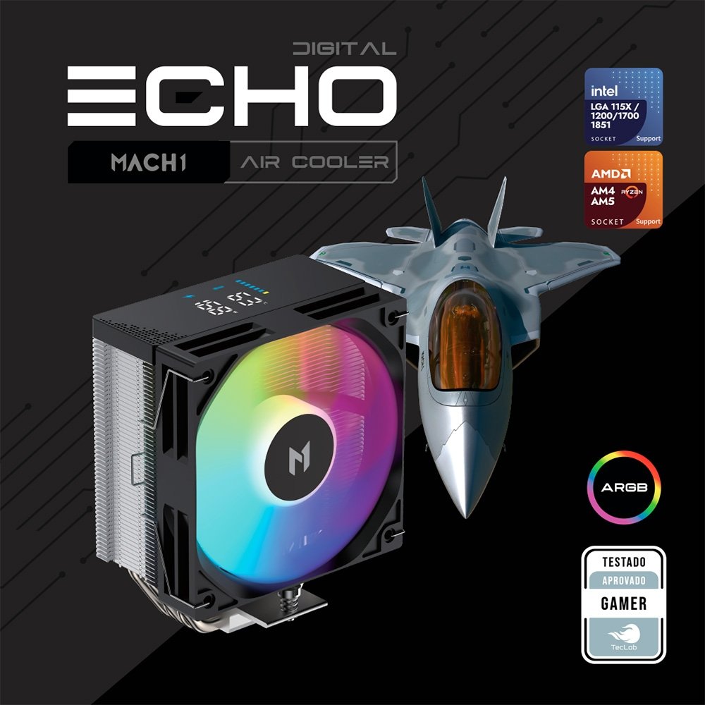 Air Cooler MACH1 ECHO DIGITAL Digital, ARGB, AMD e Intel, 120mm, Preto - P50i DIG ARGB - view 5