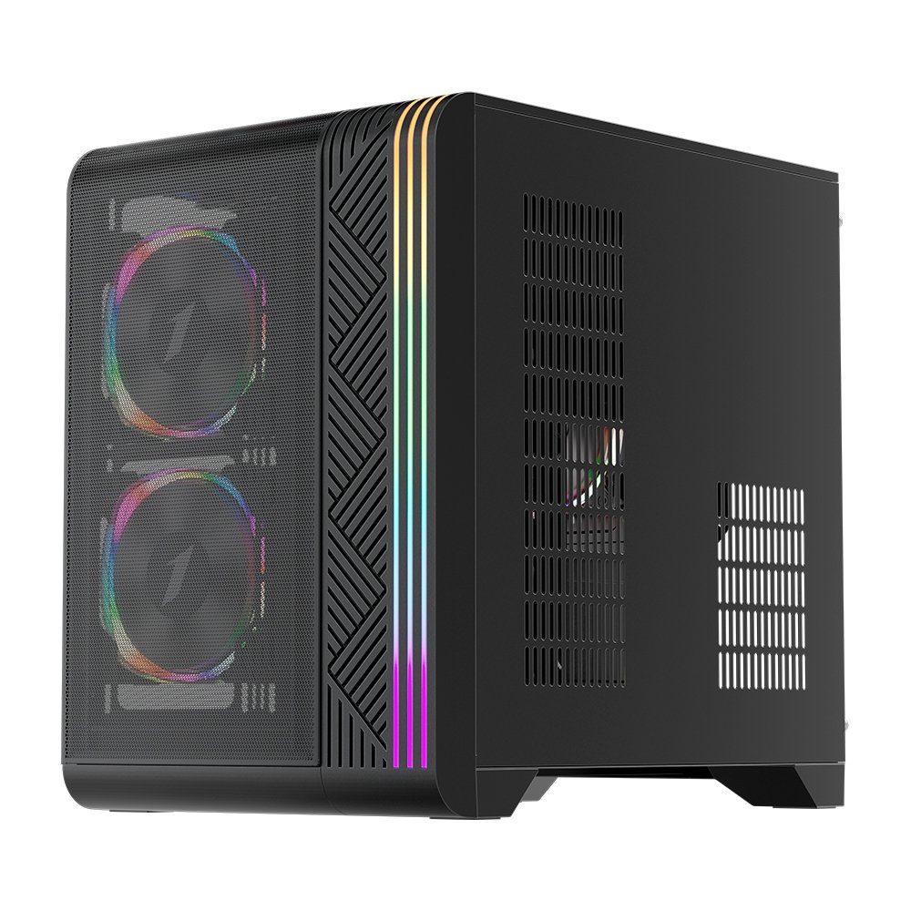 Gabinete Gamer 1STPLAYER VT5, Mid Tower, RGB, M-ATX, Lateral em Vidro Temperado, 3X Fans, Preto - VT5-BK-3FS7 - view 4