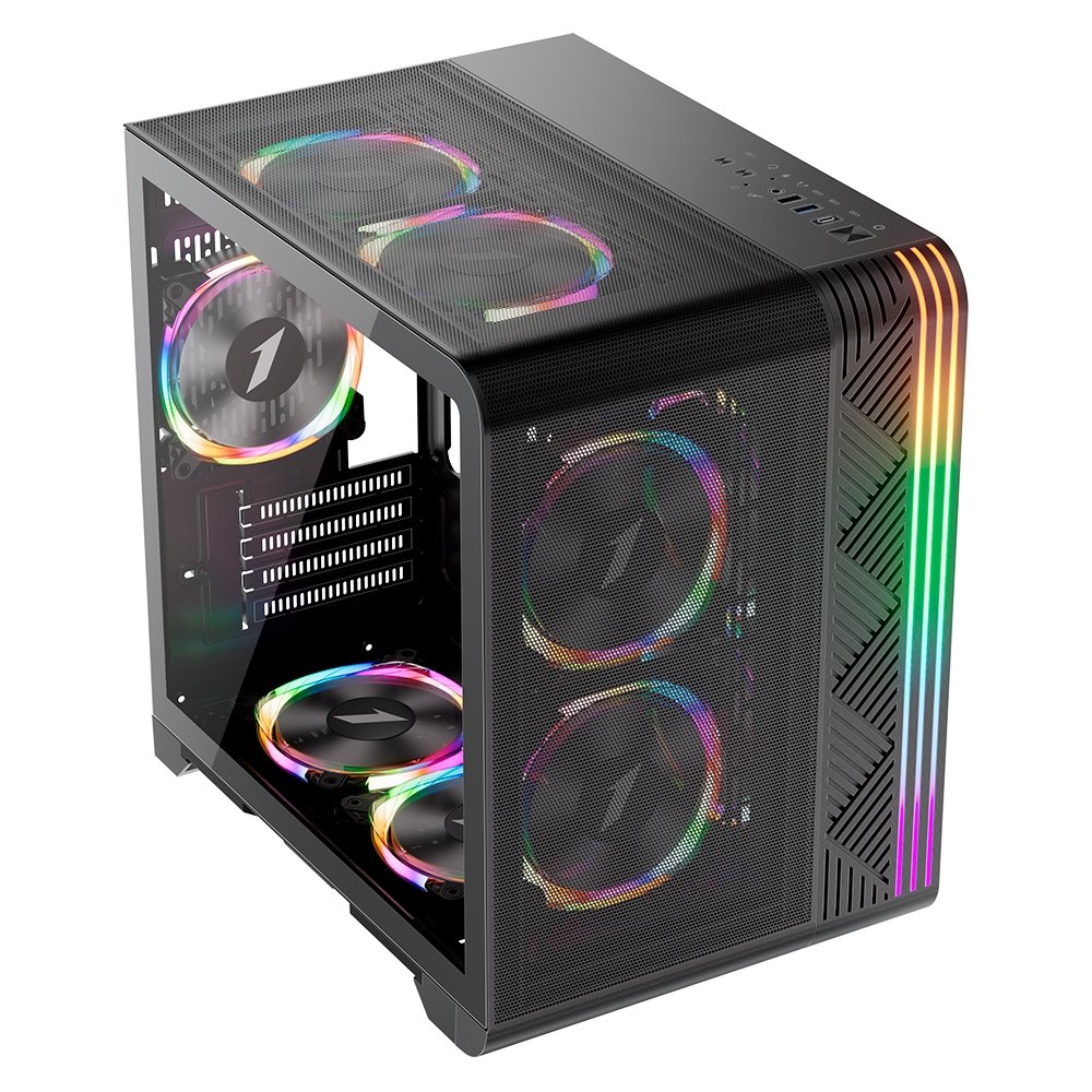 Gabinete Gamer 1STPLAYER VT5, Mid Tower, RGB, M-ATX, Lateral em Vidro Temperado, 3X Fans, Preto - VT5-BK-3FS7 - view 2