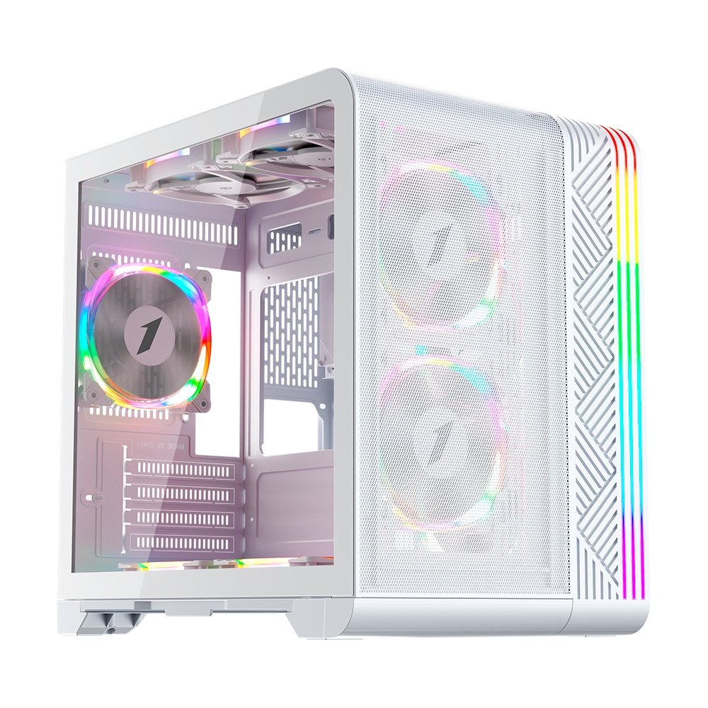 Gabinete Gamer 1STPLAYER VT5, Mid Tower, RGB, ATX, Lateral em Vidro Temperado, 3X Fans, Branco - VT5-WH-3FS7