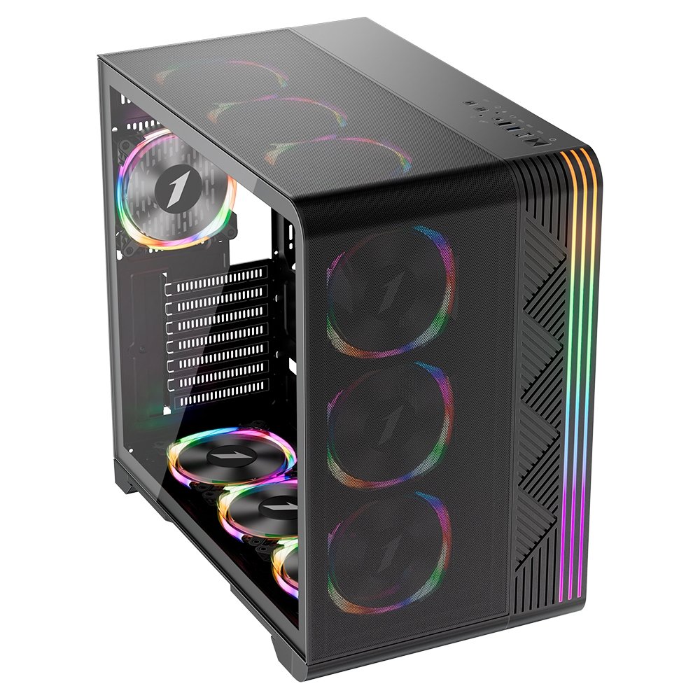 Imagem 2 de 6 do produto Gabinete Gamer 1STPLAYER VT7, Mid Tower, ATX, Lateral em Vidro Temperado, Sem Fan, Preto - VT7-BK