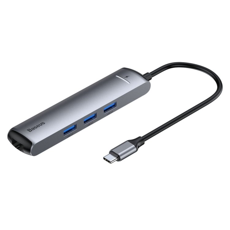 Adaptador HUB Baseus Mechanical Eye, USB-C para HDMI, 3x USB 3.0, RJ45 e PD, Cinza - CAHUB-J0G