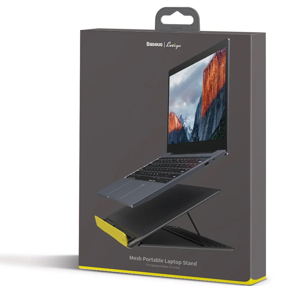 Imagem 4 de 4 do produto Suporte para Notebook Baseus Let's Go Mesh, com Ajuste de Altura, Cinza e Amarelo - SUDD-GY