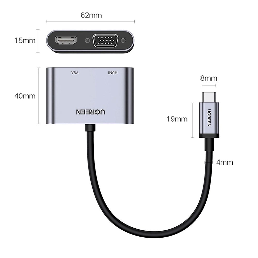 Imagem 2 de 8 do produto Adaptador Ugreen, USB-C para HDMI, VGA, USB 3.0 com PD, Cinza Espacial - UG-50505