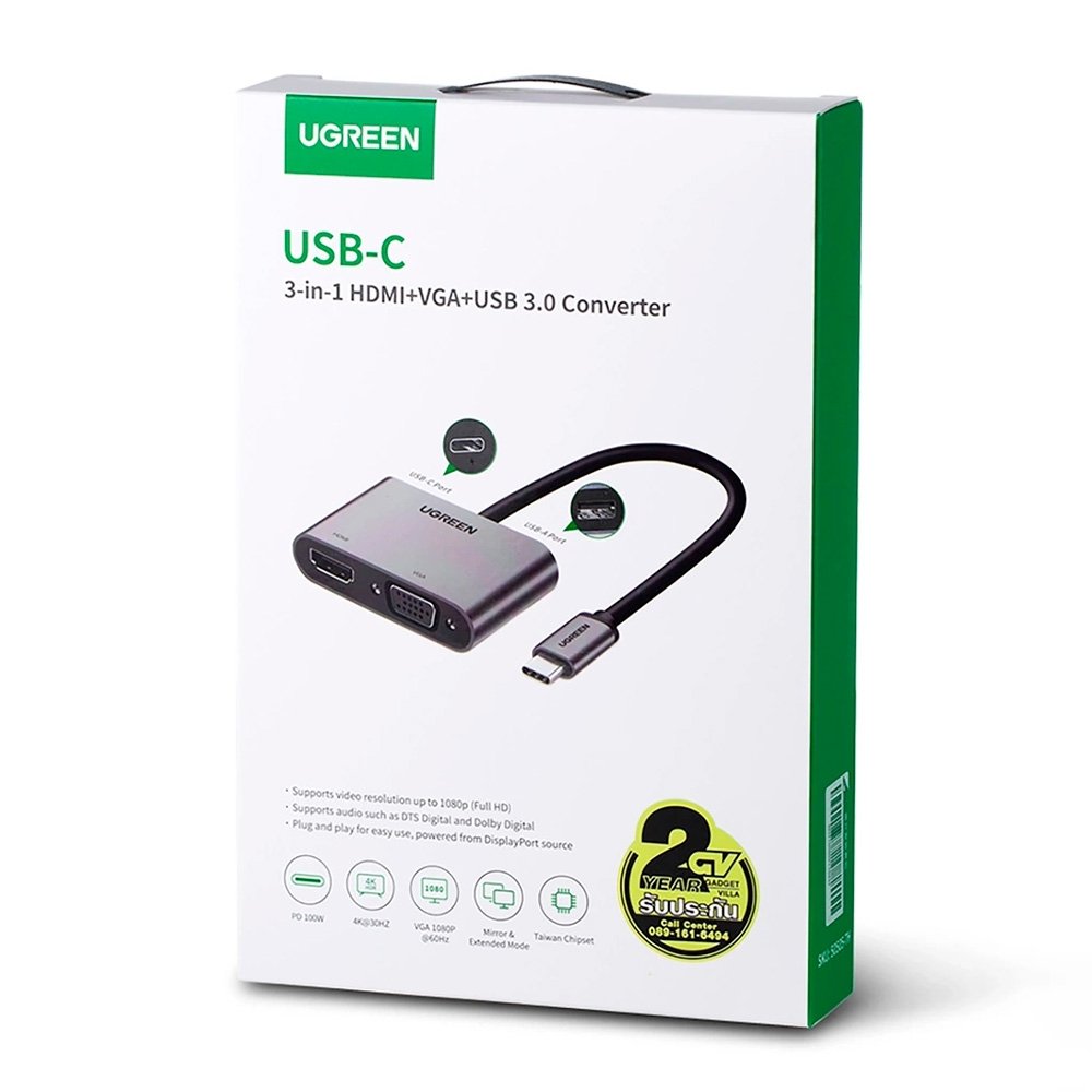 Imagem 8 de 8 do produto Adaptador Ugreen, USB-C para HDMI, VGA, USB 3.0 com PD, Cinza Espacial - UG-50505