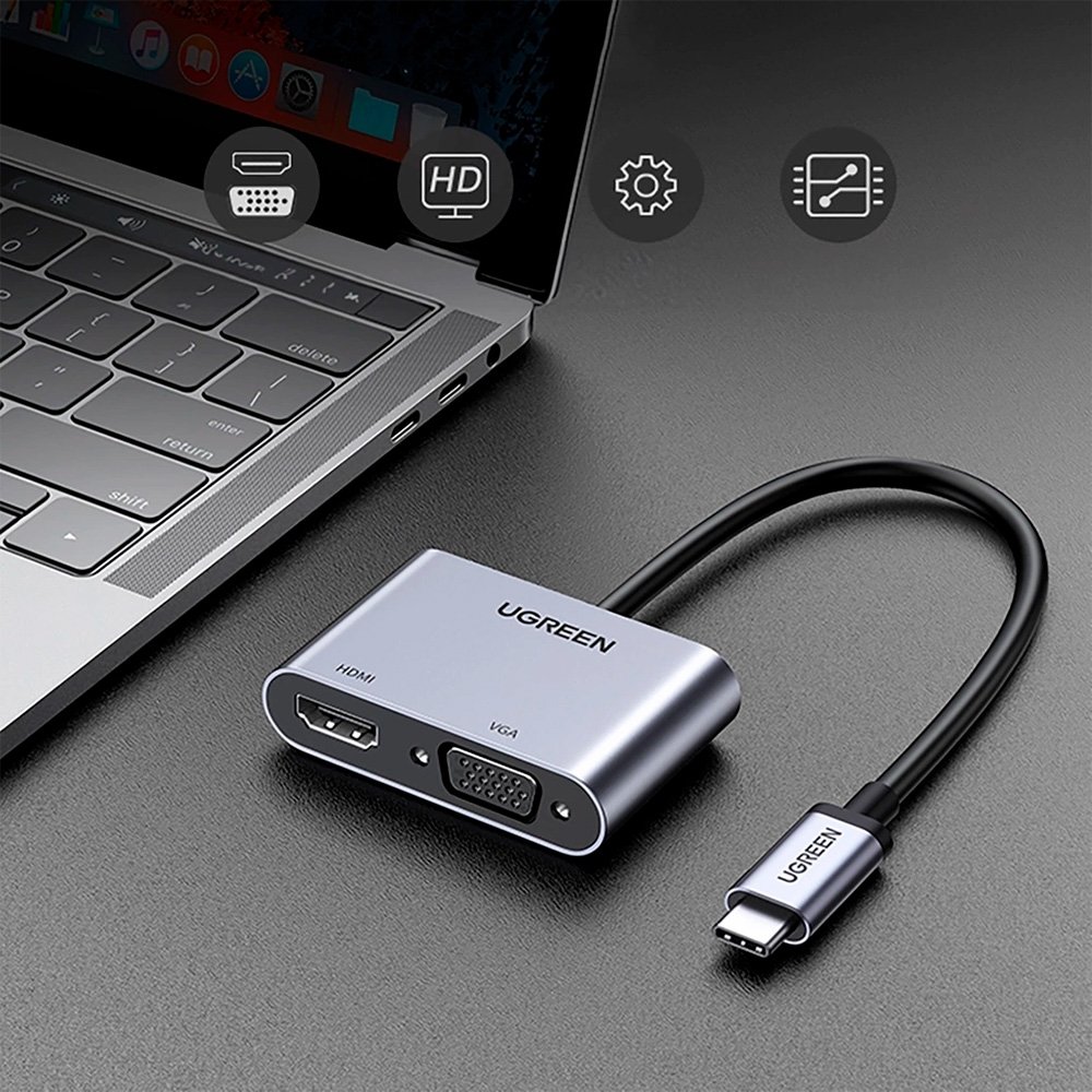 Imagem 4 de 8 do produto Adaptador Ugreen, USB-C para HDMI, VGA, USB 3.0 com PD, Cinza Espacial - UG-50505