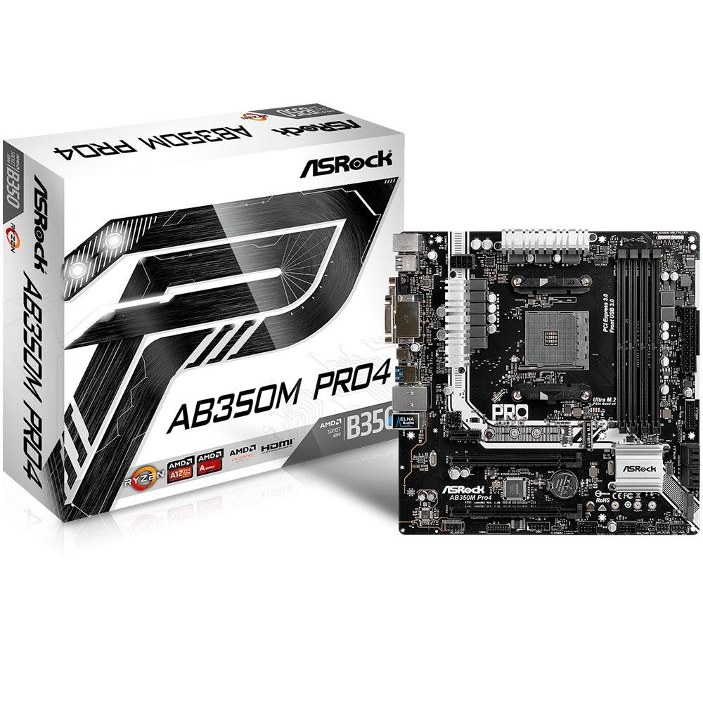 Placa-Mãe ASRock AB350M Pro4, AMD AM4, mATX, DDR4 Placa-Mãe ASRock AB350M Pro4, AMD AM4, mATX, DDR4