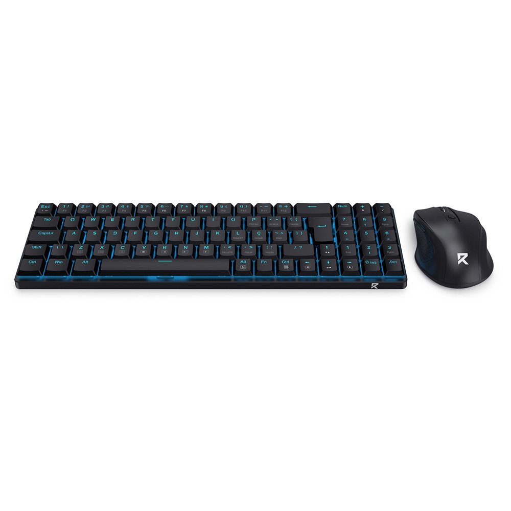 Imagem 3 de 5 do produto Kit Teclado e Mouse Sem Fio Redragon Office, Mecânico, LED Azul, ABNT2, Preto - BS-8772 BK