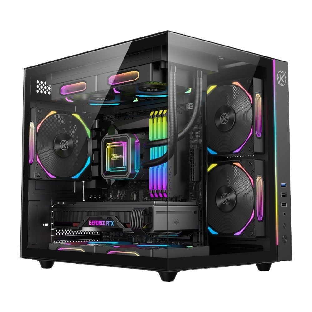 Gabinete Gamer Kalkan Midgard, Mini Tower, RGB, Micro-ATX, Frontal e Lateral em Vidro, Sem FANs, Preto - KLK00055