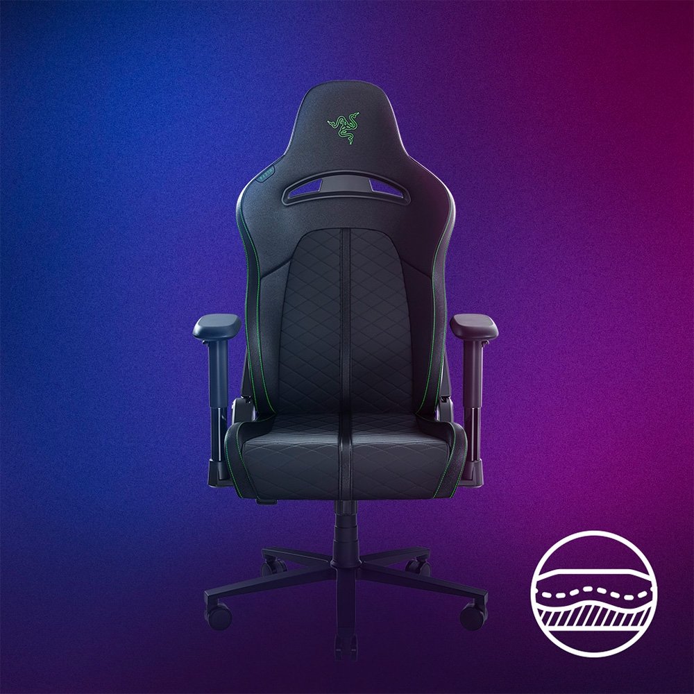 Cadeira Gamer Razer Enki X, Até 136Kg, Reclinável, Almofada, Cilindro de Gás Classe 4, Couro Sintético, Preta e Verde - RZ38-03880700-R3U1 Cadeira Gamer Razer Enki X, Até 136Kg, Reclinável, Almofada, Cilindro de Gás Classe 4, Couro Sintético, Preta e Verde - RZ38-03880700-R3U1