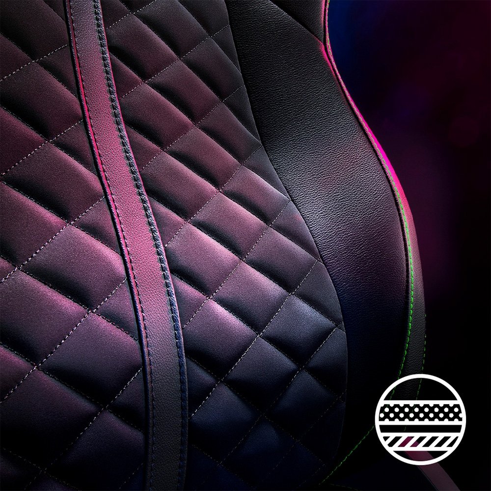 Cadeira Gamer Razer Enki X, Até 136Kg, Reclinável, Almofada, Cilindro de Gás Classe 4, Couro Sintético, Preta e Verde - RZ38-03880700-R3U1 Cadeira Gamer Razer Enki X, Até 136Kg, Reclinável, Almofada, Cilindro de Gás Classe 4, Couro Sintético, Preta e Verde - RZ38-03880700-R3U1