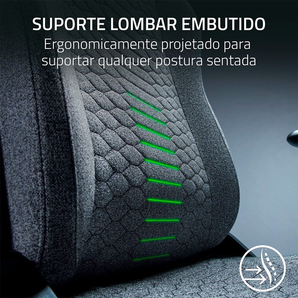 Imagem 4 de 10 do produto Cadeira Gamer Razer Iskur V2 X, Até 136Kg, Reclinável, Almofada, Cilindro de Gás Classe 4, Tecido, Cinza Claro - RZ38-05310200-R3UA