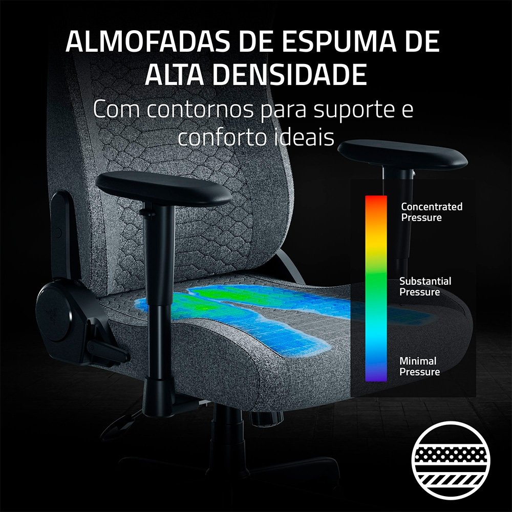 Imagem 5 de 10 do produto Cadeira Gamer Razer Iskur V2 X, Até 136Kg, Reclinável, Almofada, Cilindro de Gás Classe 4, Tecido, Cinza Claro - RZ38-05310200-R3UA