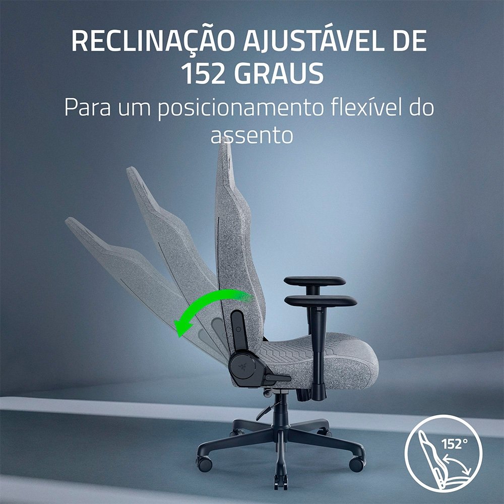 Imagem 7 de 10 do produto Cadeira Gamer Razer Iskur V2 X, Até 136Kg, Reclinável, Almofada, Cilindro de Gás Classe 4, Tecido, Cinza Claro - RZ38-05310200-R3UA