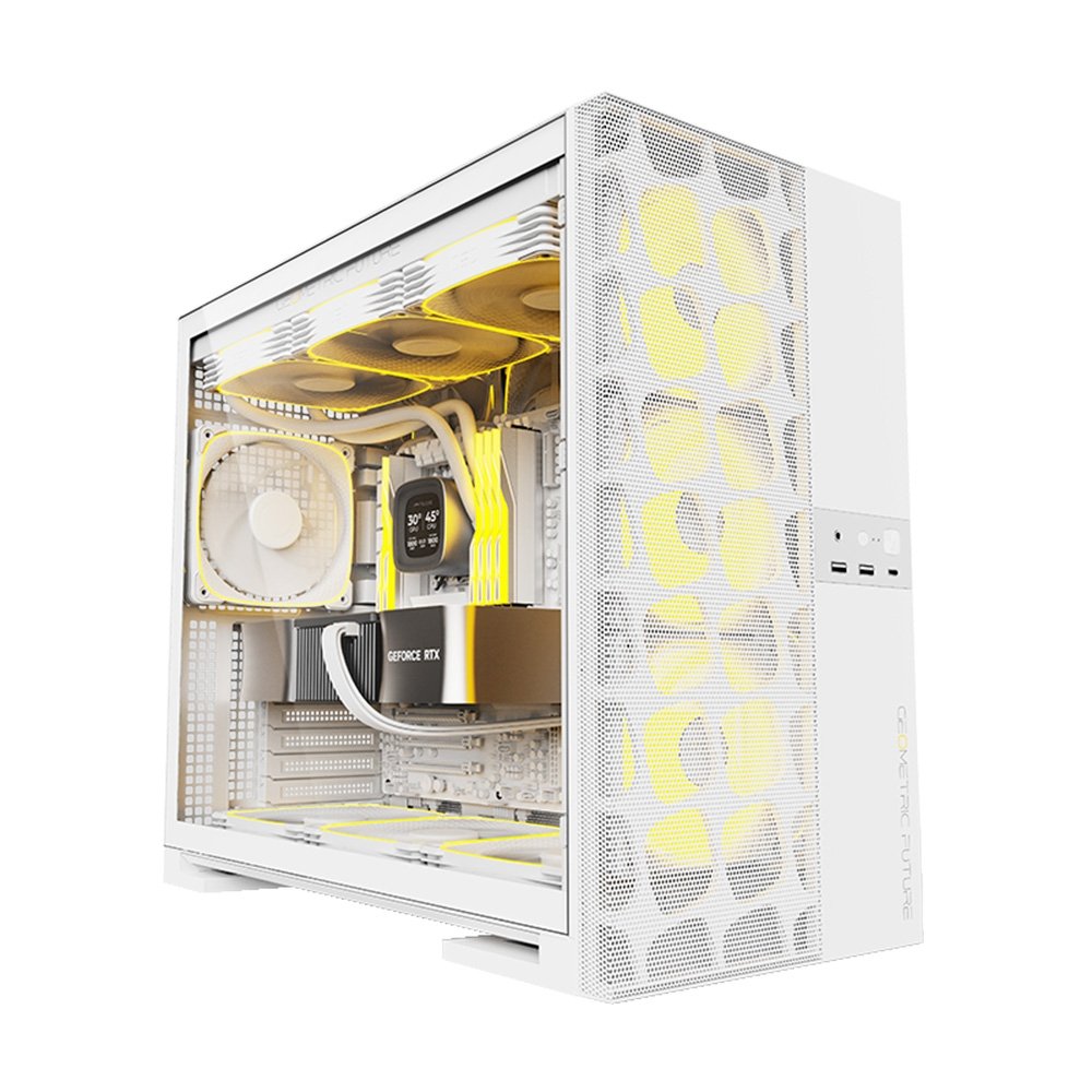Gabinete Gamer Geometric Future Model 5 Vent, Mid Tower, ARGB, ATX, Lateral em Vidro, Mesh Frontal, com 5 Fans, Branco - GEO-M5VF-W