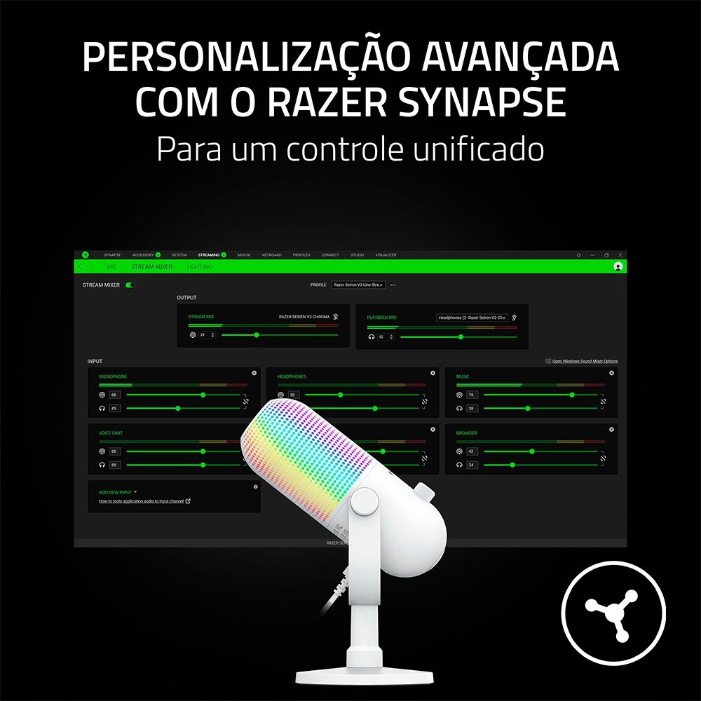 Microfone Razer Seiren V3 Chroma, RGB, Conexão USB, Branco - RZ19-05060200-R3U1 - view 6