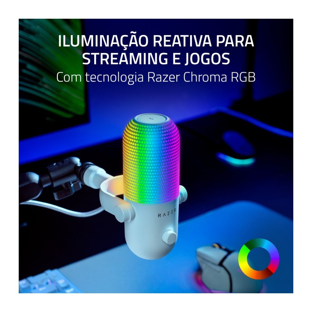 Microfone ( Balão.info) Seiren V3 Chroma, RGB, Sensor Tap-to-Mute, Condensador, PC, Discord, OBS ( Balão.info), XSplit, USB, Branco - RZ19-( Balão.info - foto 2