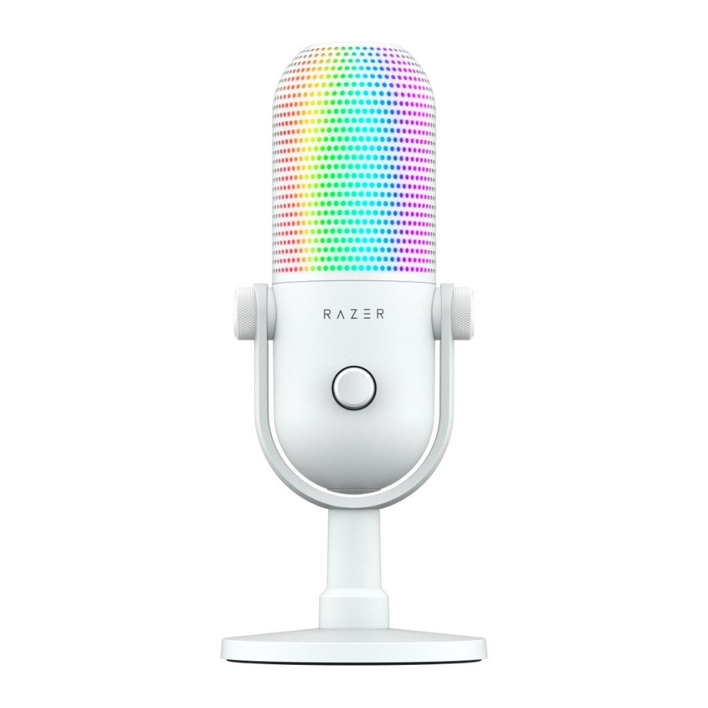 Microfone Razer Seiren V3 Chroma, RGB, Sensor Tap-to-Mute, Condensador, PC, Discord, OBS Studio, XSplit, USB, Branco - RZ19-05060200
