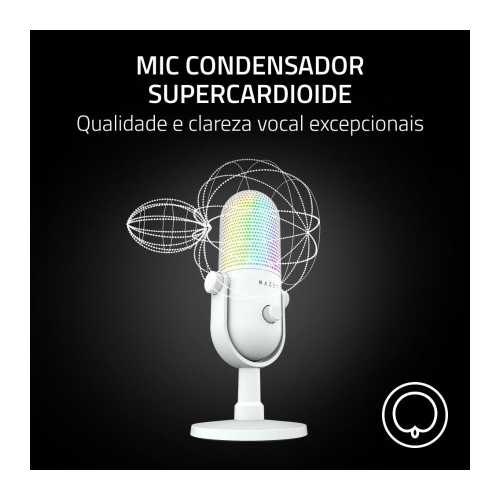 Microfone ( Balão.info) Seiren V3 Chroma, RGB, Sensor Tap-to-Mute, Condensador, PC, Discord, OBS ( Balão.info), XSplit, USB, Branco - RZ19-( Balão.info - foto 4