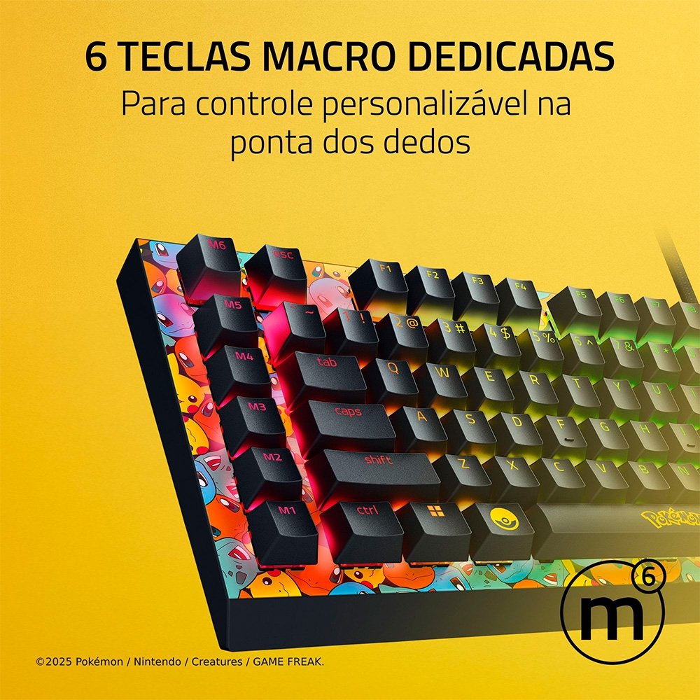Imagem 6 de 10 do produto Teclado Mecânico Gamer Razer BlackWidow V4 X, Chroma RGB, Switch Green, Pokémon Kanto Starters Edition, Layout US - RZ03-04704200-R3M1