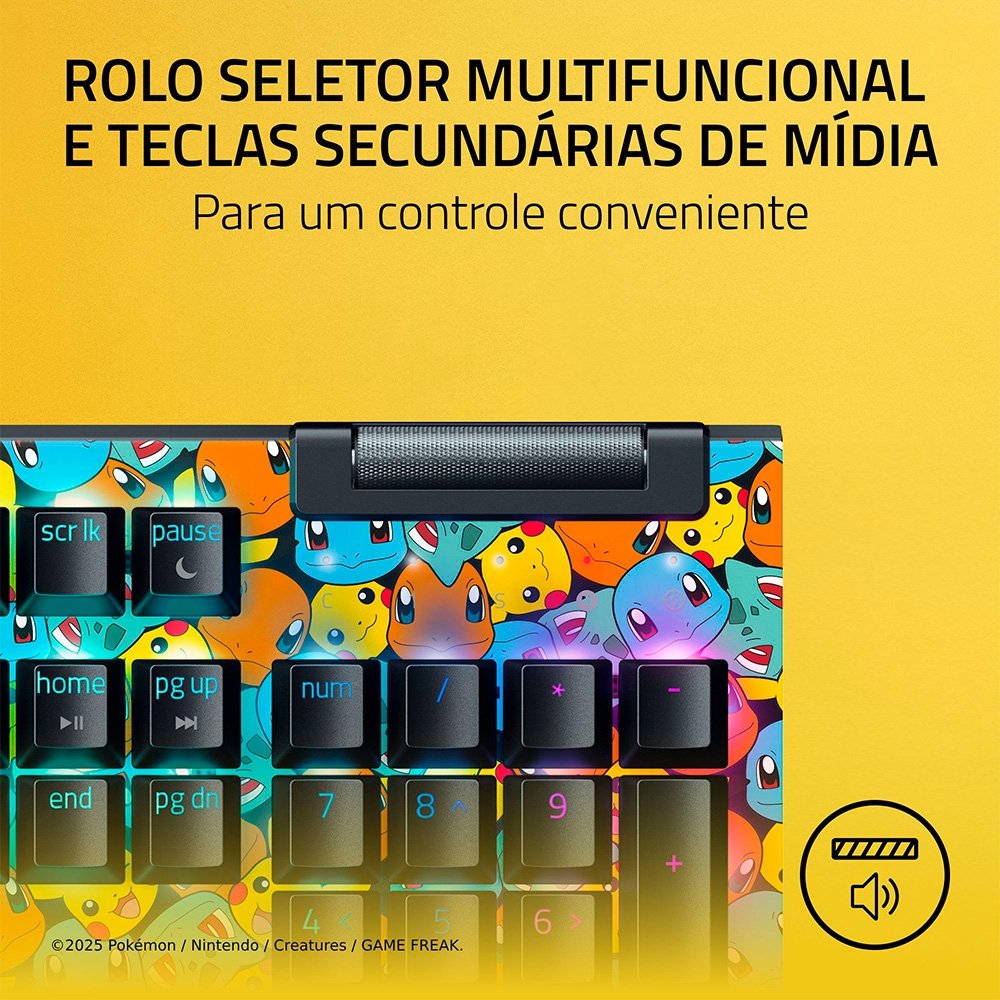 Imagem 8 de 10 do produto Teclado Mecânico Gamer Razer BlackWidow V4 X, Chroma RGB, Switch Green, Pokémon Kanto Starters Edition, Layout US - RZ03-04704200-R3M1
