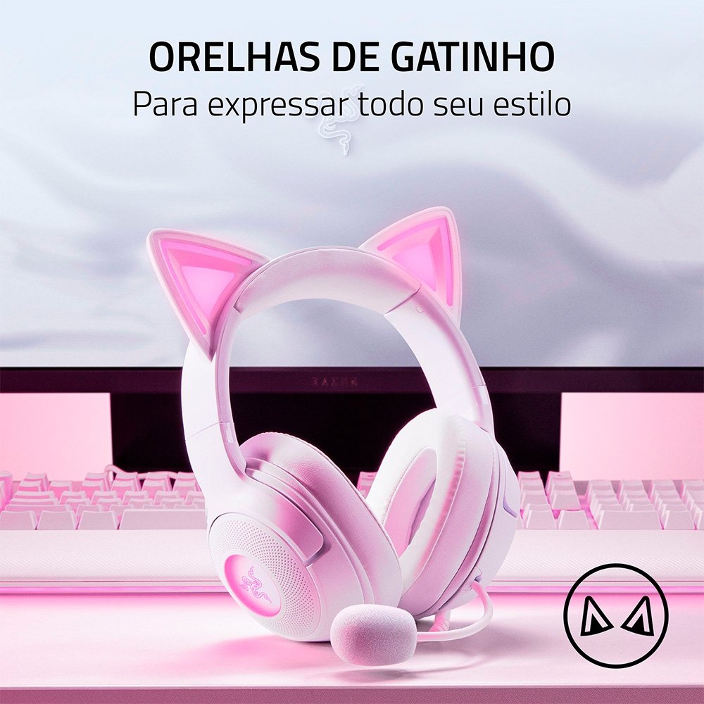 Imagem 10 de 12 do produto Headset Gamer Razer Kraken Kitty V2, Chroma RGB, Conexão USB, Branco - RZ04-04730600-R3U1