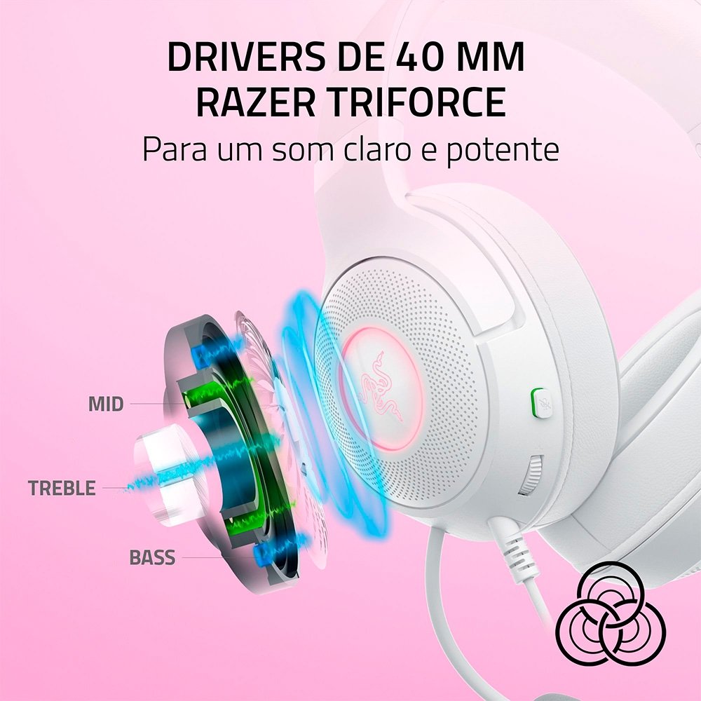 Imagem 11 de 12 do produto Headset Gamer Razer Kraken Kitty V2, Chroma RGB, Conexão USB, Branco - RZ04-04730600-R3U1
