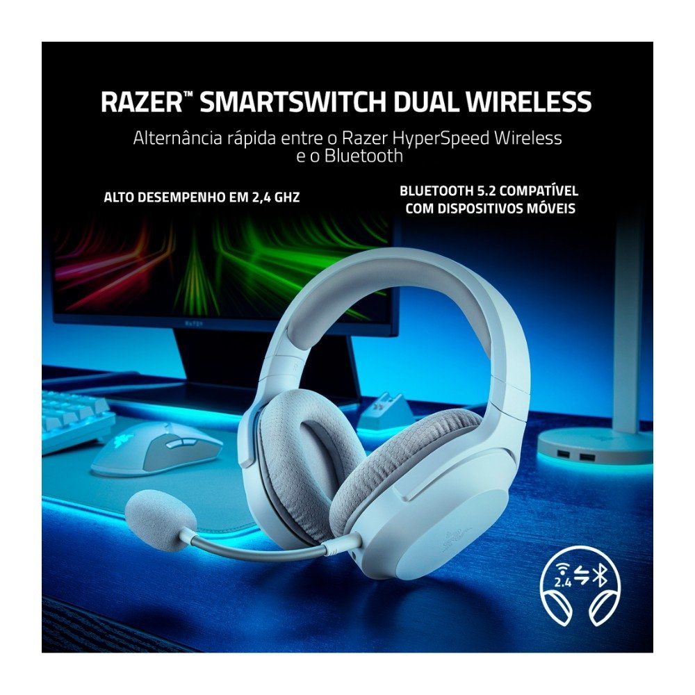Headset Gamer Sem Fio Razer Barracuda X, Driver 40mm, Microfone Removível, Bateria 50h, Multiplataforma, Wireless 2.4GHz, Bluetooth, Mercury White - RZ04-04430200 - view 2