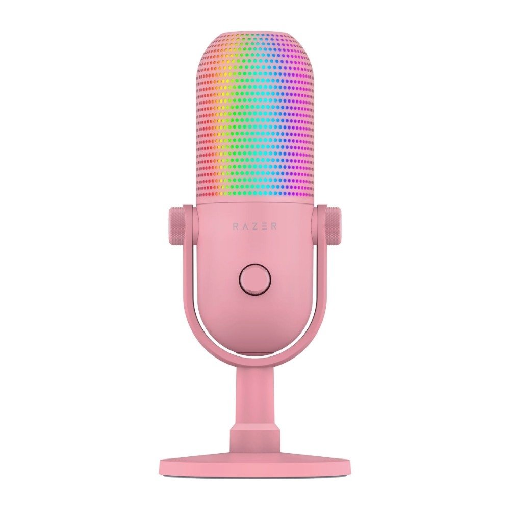 Microfone Gamer Razer Seiren V3 Chroma Quartz, Condensador, Iluminação RGB, Conexão USB, Porta de 3.5mm, Rosa - RZ19-05060300