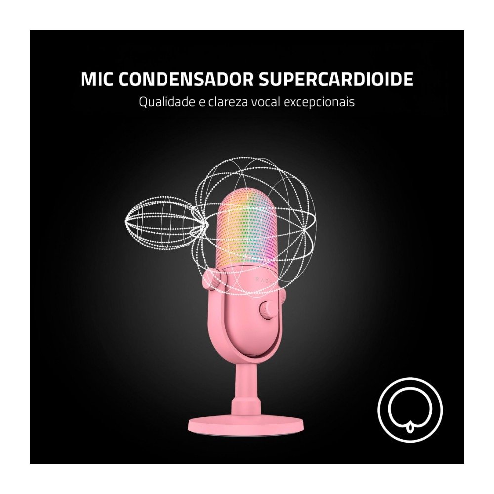 Microfone Gamer ( Balão.info) Seiren V3 Chroma Quartz, Condensador, Iluminação RGB, Conexão USB, Porta de 3.5mm, Rosa - RZ19-( Balão.info - foto 3