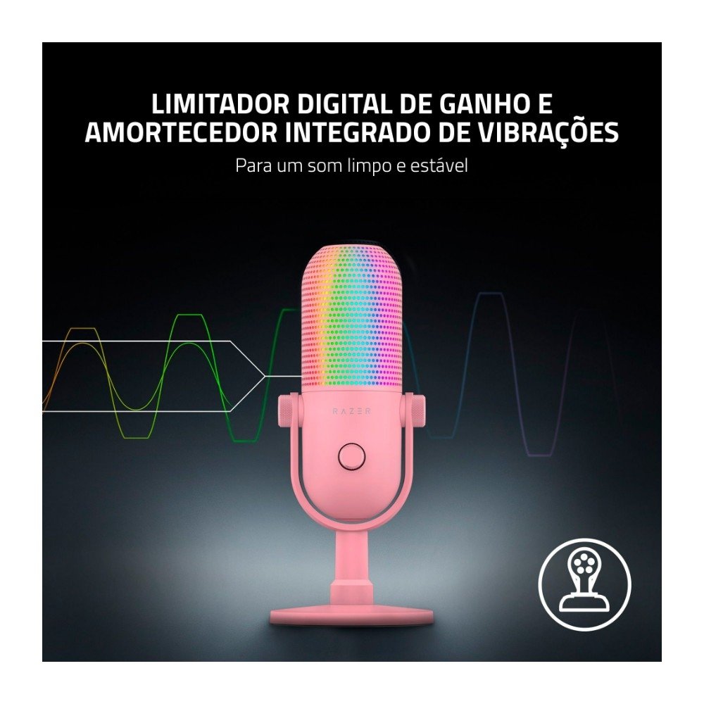 Microfone Gamer ( Balão.info) Seiren V3 Chroma Quartz, Condensador, Iluminação RGB, Conexão USB, Porta de 3.5mm, Rosa - RZ19-( Balão.info - foto 4