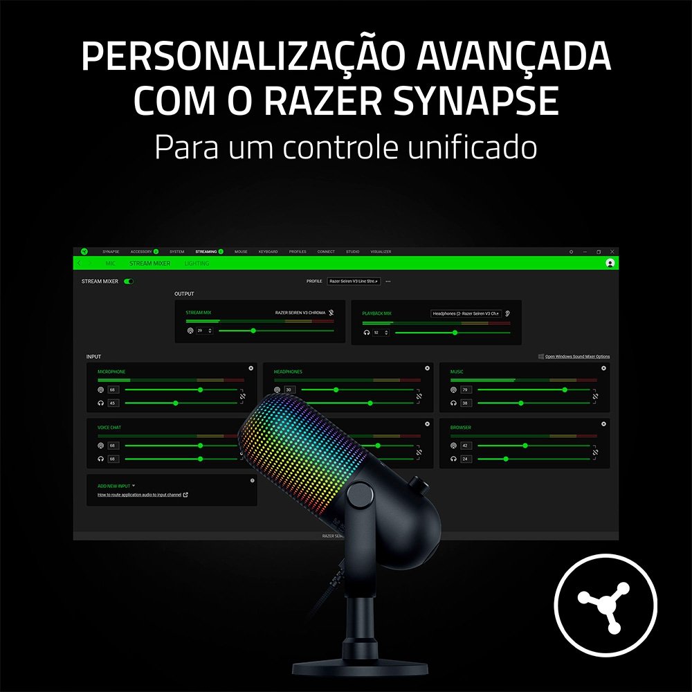 Microfone Razer Seiren V3 Chroma, RGB, Conexão USB, Preto - RZ19-05060100-R3U1 - view 10