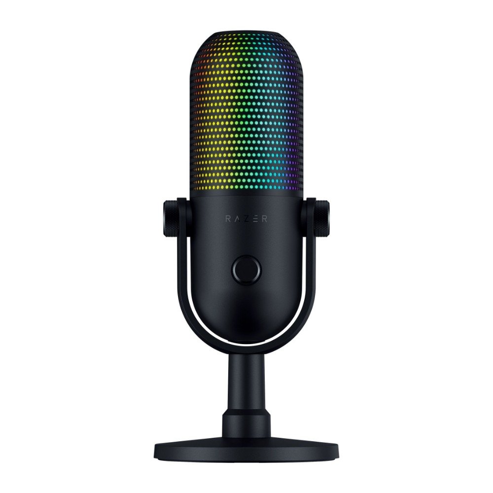 Imagem 1 de 5 do produto Microfone Razer Seiren V3 Chroma, RGB, Sensor Tap-to-Mute, Condensador, PC, Discord, OBS Studio, XSplit, USB, Preto - RZ19-05060100