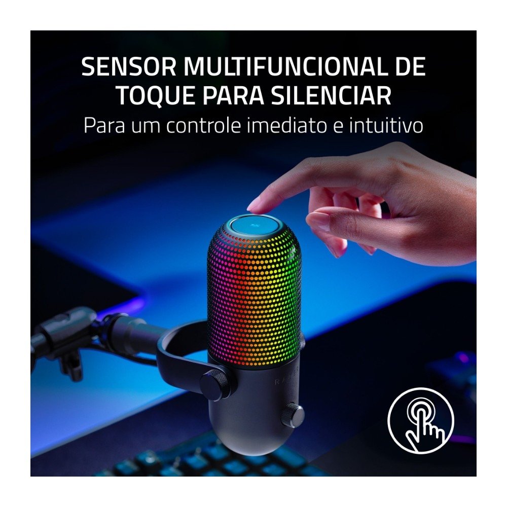 Imagem 2 de 5 do produto Microfone Razer Seiren V3 Chroma, RGB, Sensor Tap-to-Mute, Condensador, PC, Discord, OBS Studio, XSplit, USB, Preto - RZ19-05060100