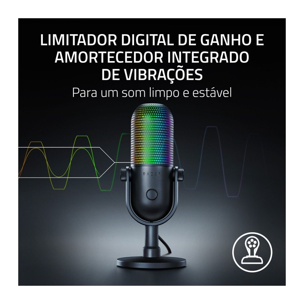 Imagem 3 de 5 do produto Microfone Razer Seiren V3 Chroma, RGB, Sensor Tap-to-Mute, Condensador, PC, Discord, OBS Studio, XSplit, USB, Preto - RZ19-05060100