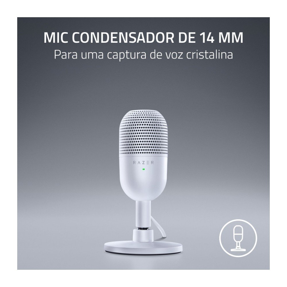 Imagem 2 de 5 do produto Microfone Razer Seiren V3 Mini, Condensador, Sensor Tap-to-Mute, Ultracompacto, USB, Branco - RZ19-05050300