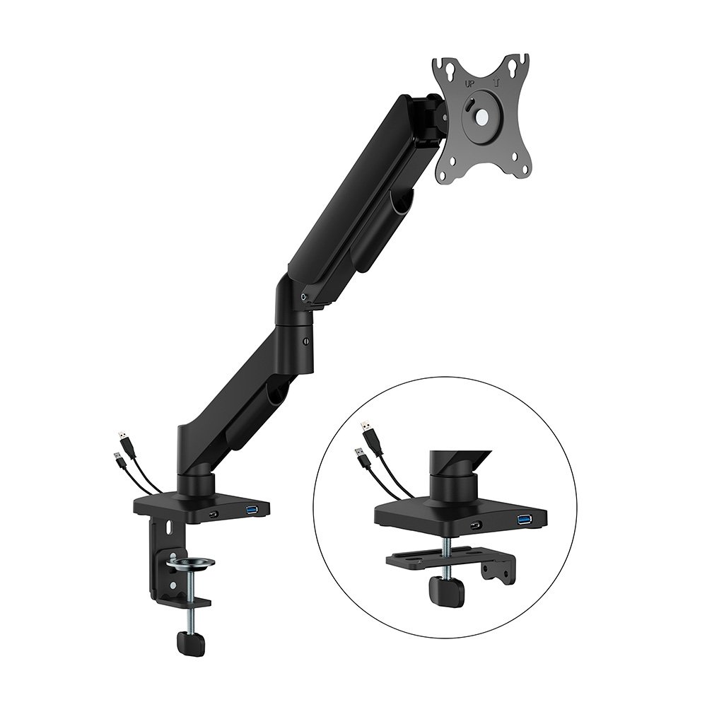 Imagem 4 de 4 do produto Suporte de Mesa Articulado Bluecase Ergo Flexy para Monitor, 17" a 32", com Portas USB, Suspensão Mecânica, Até 9kg, Preto - BSMTS01U-1BBX