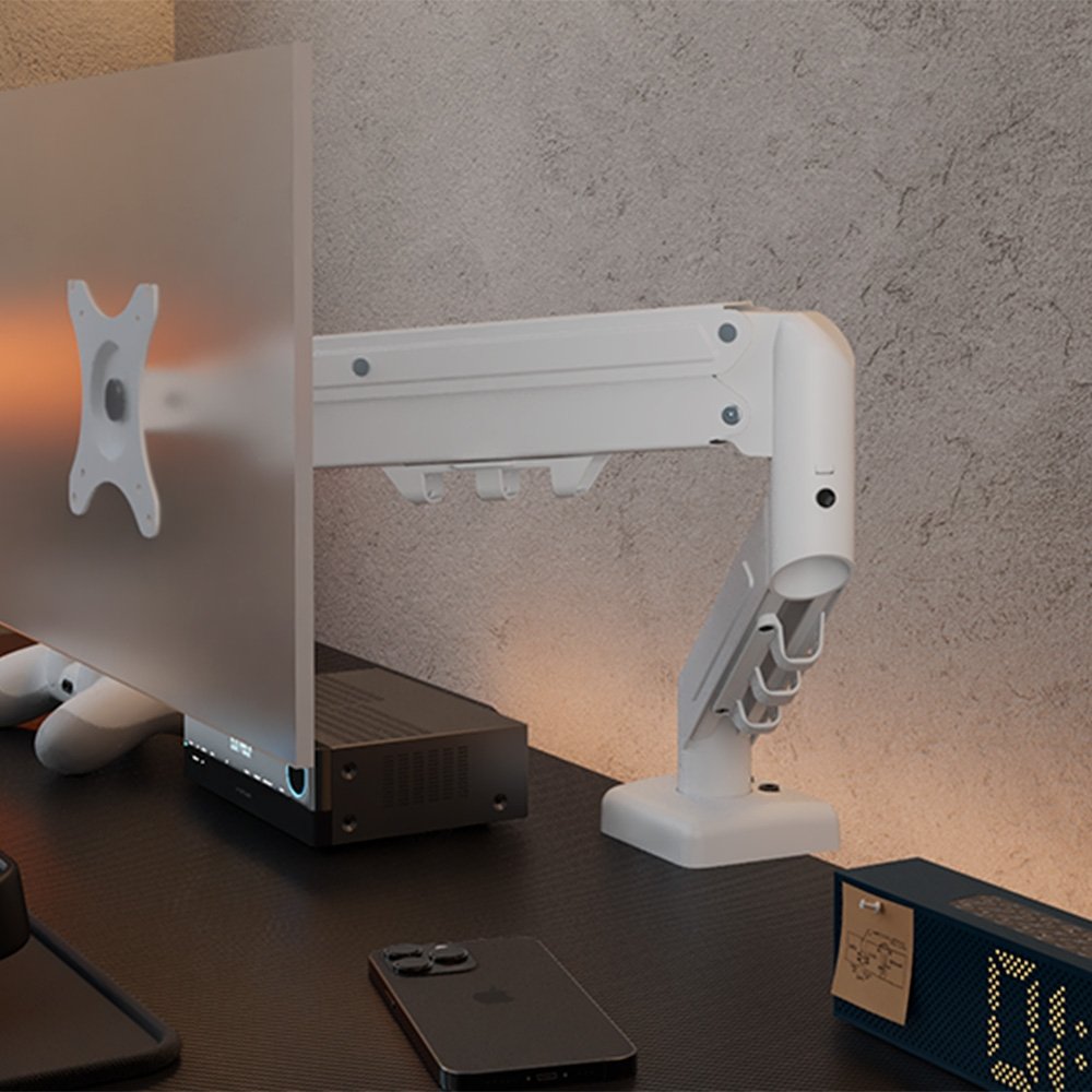 Suporte de Mesa Articulado para Monitor de 17" a 32" FlexiSpot F5, Ajustes com Pistão a Gás, VESA, Branco - F5W Suporte de Mesa Articulado para Monitor de 17" a 32" FlexiSpot F5, Ajustes com Pistão a Gás, VESA, Branco - F5W